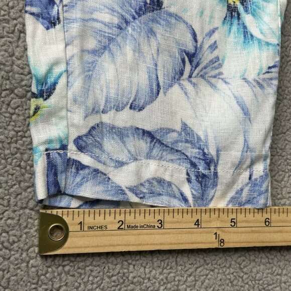 Tommy Bahama Pants Womens Small Blue Floral Linen Pull On Lightweight Tropical - Picture 10 of 10
